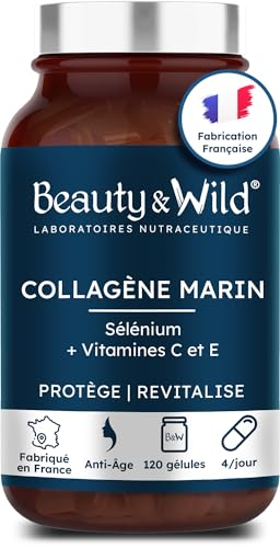 Collagène Marin Hydrolysé Naticol® Type 1 & 3 | Peau Élastique, Lisse & Hydratée | Cheveux Forts & Brillants | Articulations, Anti-Âge, Anti-Rides, Vitamine C, E & Sélénium,120 Gélules
