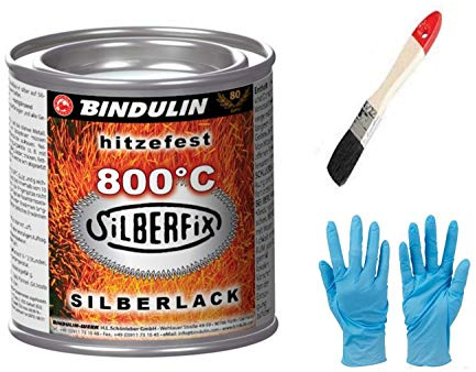 Silberfix 800°C 125 ml Dose Farbe: silber inkl.1 Pinsel zum Auftragen und Nitrilhandschuhe von E-Com24