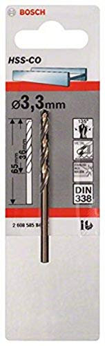 Bosch Accessories 2608585844 Din338 Foret à Métal HSS-Co, 3.3 mm x 36 mm x 65 mm, Or