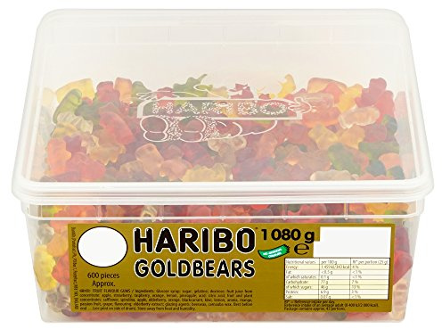 HARIBO Gold Bears, tub bulk sweets, 1080g x 2 tubs (2kg bulk)