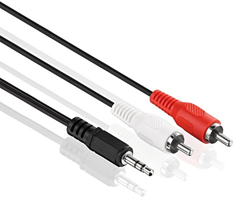 HDSupply AC030-015 Cable de extensión de audio estéreo de 2 RCA a 3,5 mm, diseño ultrafino, 1,50 m, negro