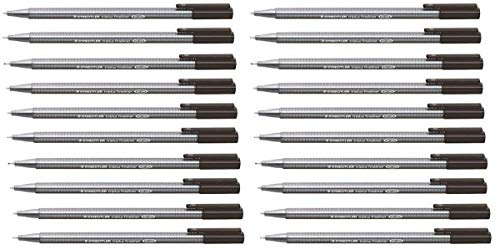 Staedtler Black 0.3mm Triplus Fineliner Fine Line Pens Superfine Dry Safe & Washes Out of Most Textiles (Pack of 20)