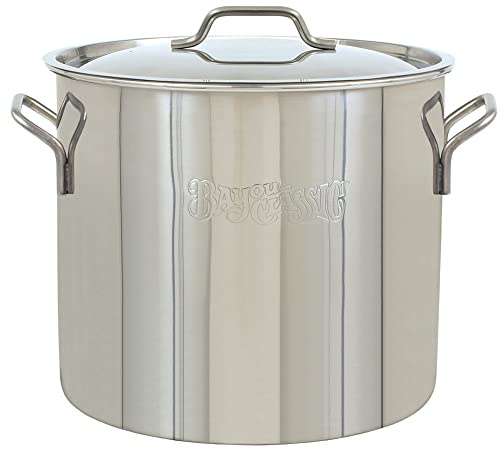 Bayou Classic 1430 30-qt Stainless Stockpot Features Heavy Duty Welded Handles for Secure Handling Domed Lid Perfect For Large Batch Cooking of Soups Stews Chili and Gumbo