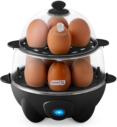 Dash Deluxe Egg Cooker - Boiler, Poacher & Steamer - Includes Measuring & Recipe Guide - Dishwasher Safe - BPA Free - Holds 12 Eggs, Black