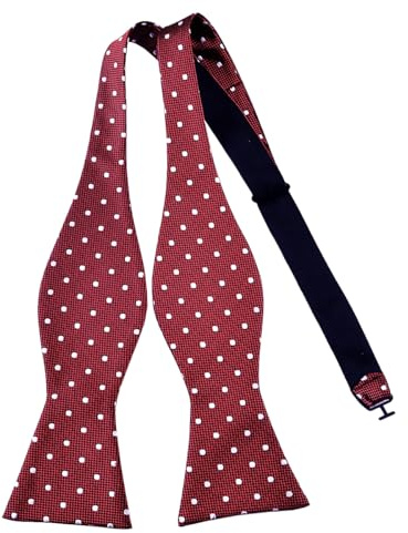 PenSee Mens Self Bow Tie Red and White Polka Dot Jacquard Woven Silk Bow Ties