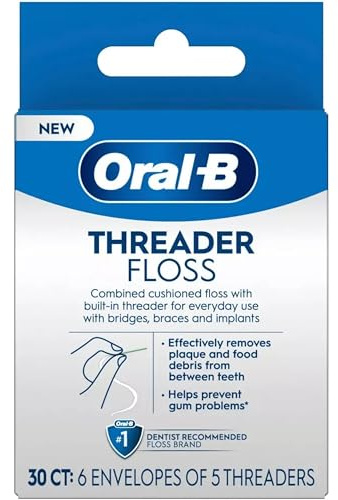 Oral-B Threader Floss 30 Count: 6 Envelopes of 5 Threaders (Pack of 3)