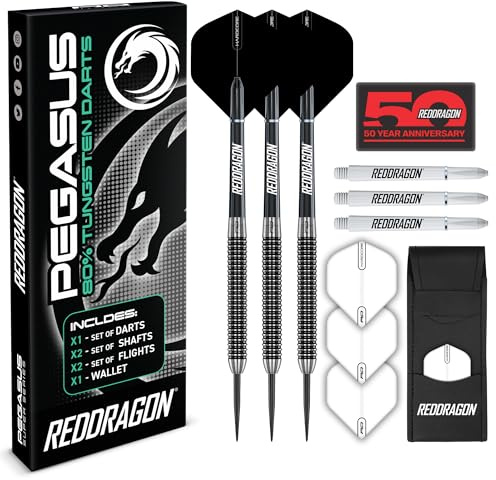 RED DRAGON Pegasus Freccette Steel Tungsteno 21g con Alette Freccetta Bianco, Gambi Freccette Bianco
