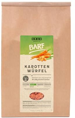 GRAU – das Original – Trockengemüse zum BARFen für Hunde - Karotten-Würfel, 1er Pack (1 x 1,2 kg), Ergänzungsfuttermittel für Hunde