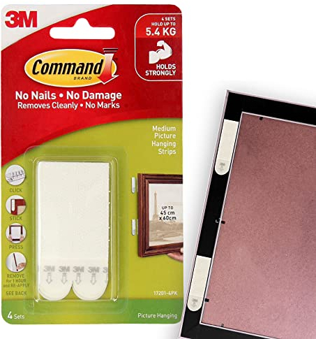 Command Medium Picture Hanging Strips, Pack of 4 x 2 Adhesive Strips, White - Damage Free Hanging - For Pictures, Frames, Mirrors, Wall Décor and Signs - Holds up to 5.4 kg
