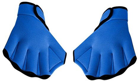 Qzc Pair of Aquatic Fitness Swim Training Gloves Water Resistance Training Aqua Fit Webbed Gloves (Blue, Mediun)