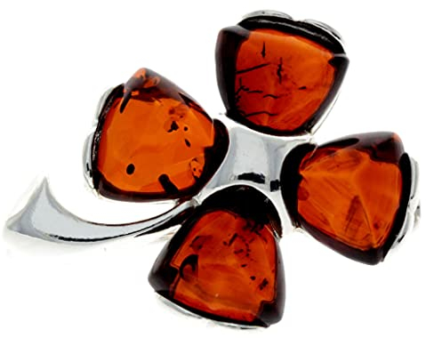 SilverAmber Jewellery UK Glücksklee-Brosche Sterling-Silber 925 Baltischer Honig Bernstein - GL819C