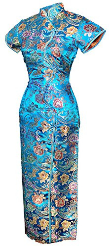 7Fairy Women's VTG Turquoise Ten Buttons Long Chinese Dress Cheongsam Size 6 US