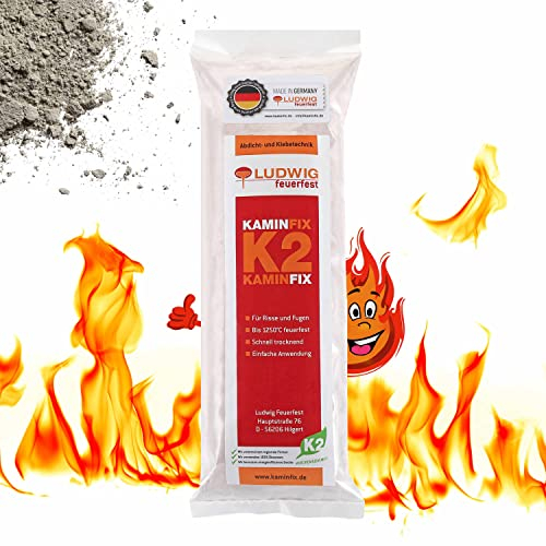 Schamottemörtel Made in Germany für die einfache und schnelle Reparatur. Hydraulische Abbindung mit 28–32 % Wasser. Ofen und Kaminmörtel Feuerfester Mörtel Feuerbeton Kaminfix K2 (0,750 kg)
