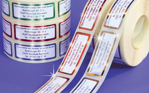 Adress-Aufkleber mit Wunschtext, Metallic-silber, 500 schöne geprägte Adress-Etiketten, Namens-Aufkleber, ca. 51 x 19 mm, für 1 bis 5 Zeilen