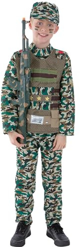 Smiffys militärdräkt med kamouflage, grön, med topp, byxor och hatt