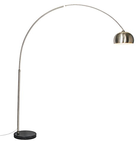 Qazqa - Modern Bogenleuchte I Bogenlampe I Lampe I Leuchte Stahl I Silber I nickel matt Metallschirm 32 cm verstellbar - XXL I Wohnzimmer - Stahl Länglich - LED geeignet E27