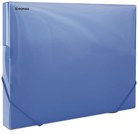 DONAU 8545001PL-10 Samlarlåda Dokumentlåda Häftbox med hörnklämma gummi, tillverkad av plast/PP 700μm blå transparent för DIN A4| ryggbredd 30 mm | Hopfällbara sidovingar | för kontor och skola