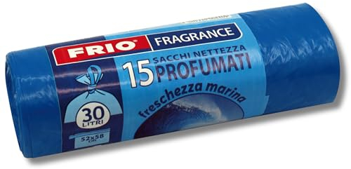 FRIO Lot de 15 Sacs Poubelle de 30 Litres Parfumés à la Fraîcheur Marine - 52x58cm, Couleur Bleu - Sacs Poubelle de Qualité Premium, Extra Résistants