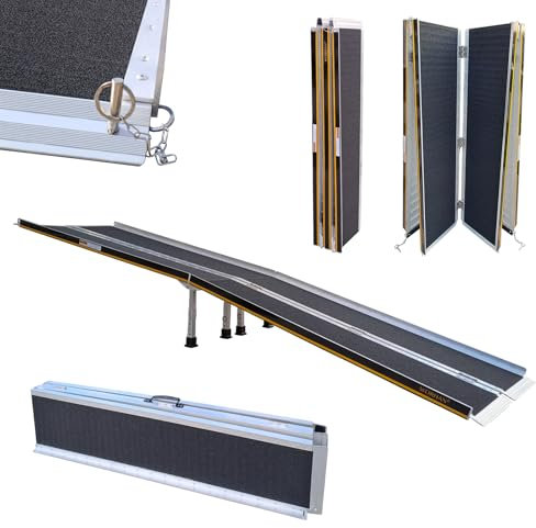 WORHAN Rollstuhl Rampe 305cm klappbar 272kg faltbar Mobil Aluminium rutschfeste Rollstuhlrampe 3.05m R10J