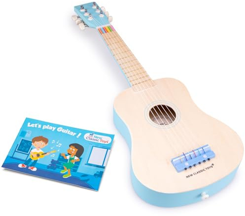 Woet® Chitarra Giocattolo Rosso in Legno per Bambini - 6 Corde in Nylon con Tracolla e Corda di Ricambio - con Libretto delle Canzoni - Gioco Musicale Educativo - A Partire da 3 Anni