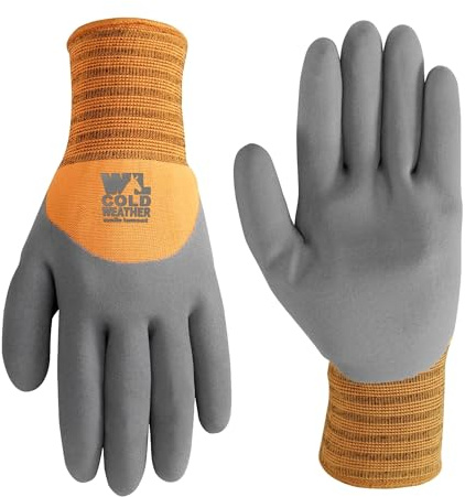 Men's HydraHyde Cold Weather Work Gloves, Water-Resistant Latex Coating, Large (Wells Lamont 555L), Grey/Orange