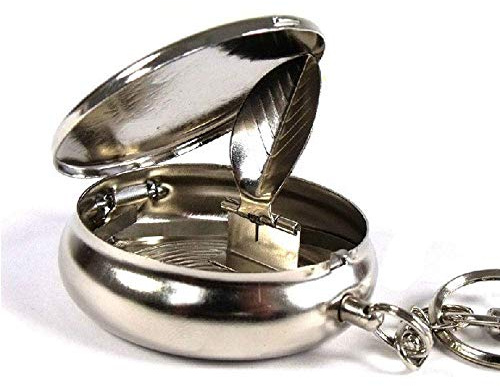 SmartDealsPro Stainless Steel Portable Pocket Circular Ashtray Key Chain with Cigarette Snuffer