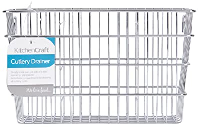 KitchenCraft Cutlery Drainer Caddy with Hooks, Metal Cutlery Holder, Robust and Hygienic 25 x 25cm (10 x 10''), Silver