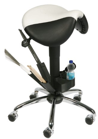Mey Drum Hocker, Schlagzeug Hocker, Drummerhocker, Schwarz/Weiß, Modern, Kunststoff Sitz & Rahmen, Inkl. Stickhalter & Getränkehalter, Achtung: Keine Rollen