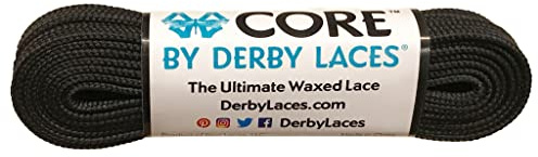 Derby Laces CORE Narrow 6mm Waxed Lace for Figure Skates, Roller Skates, Boots, and Regular Shoes (Black, 120 Inch / 305 cm)
