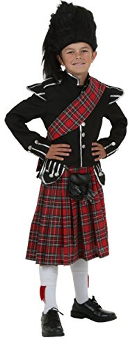 Boy's Scottish Halloween Costume | Kid's Complete Outfit with Traditional Kilt, Jacket, Hat, Sash, Satchel, and Socks X-Small