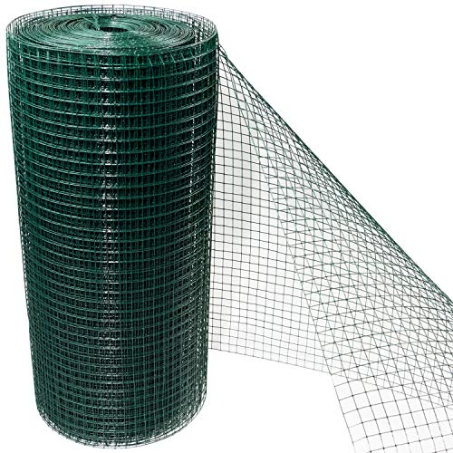 Vierkant Drahtgitter 10m - 100cm hoch - Maschenweite 19 mm - Materialstärke mit Beschichtung 1,1 mm - Kaninchendraht Hasendraht Volierendraht Kleintier Tiergehege Grün - Gitterzaun Zaun Schweißgitter