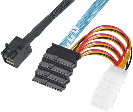 Heretom SFF-8643 Internal Mini SAS HD to 4X 29pin SFF-8482 connectors Power Port 12GB/S Cable 1M