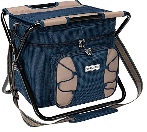 anndora XXL Kühltasche mit Sitz - Campinghocker, Klapphocker und Kühltasche in einem - Angelhocker, extra große isolierte Picknick Tasche Campingstuhl - Farbe Hahnentritt blau