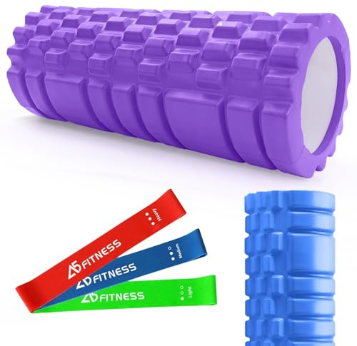 Foam Roller Purple with 3 Resistance Level Bands - Lightweight Foam Rollers for Muscles Provides Relief from Pain Fatigue Improves Tissue Recovery - Massage Roller for Gym, Yoga Pilates