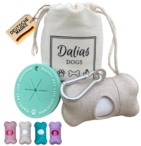 DALIAS DOGS 5-in-1 Kotbeutelspender aus Weizengras, kompostierbare Beutel, Leckerlibeutel & Halter