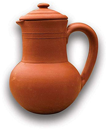 Brocca d'acqua in argilla Decor fatta a mano in terracotta argilla classica brocca d'acqua 2 litri (brocca con coperchio)