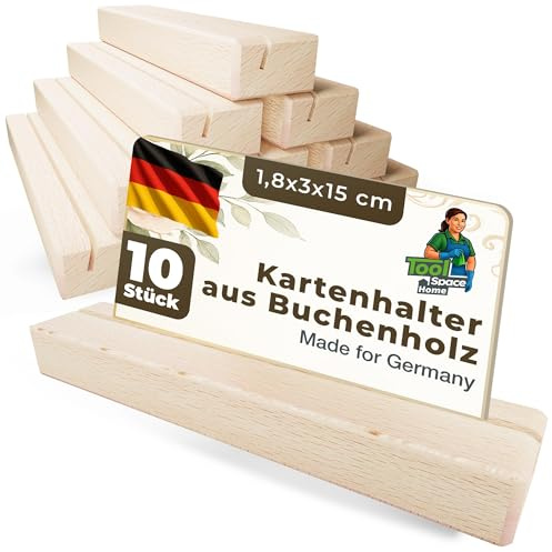 ToolSpace 10x Portacarte in Legno Segnaposto in Legno di Faggio Porta Menu da Tavolo Portacarte di Posizione per Ristoranti Matrimoni Banchetti Celebrazioni Accessori per Feste 15x3x1,8 cm A4-Style