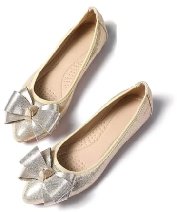 Stunner Womens Ballet Flats Shiny Pointed Toe Foldable Flats Comfort Bowknot Slip on Walking Shoes Gold 44(12)