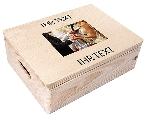 Creative Deco Personalisiert Geschenke Wunschtext + Foto | Fotogeschenke Holzkiste | dein Eigenes Bild Individuelle Geschenk JGA | Geschenkkiste Geschenkbox für Frauen, Männer, Paar | 40 x 30 x 14 cm