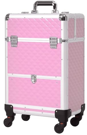 HOMCOM Maleta de Maquillaje Profesional con Cajón 34x25x62 cm Rosa