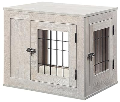 BAYTEWJX Indoor Hundekäfig Schrank mit abschließbarer Tür für mittelgroße Hunde, robustes Metall und Holz, Mehrzwecknutzung als Beistelltisch oder Nachttisch, Grau, L 70 x B 55 x H 16 cm