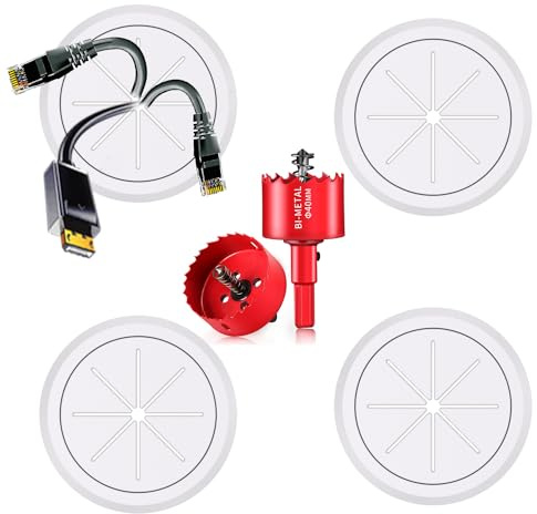 Kit de gestión de cables de TV para montaje en pared, oculta cables, kit de gestión de cables oculta los cables detrás de la pared, incluye 4 pases y accesorio de taladro de sierra perforadora para