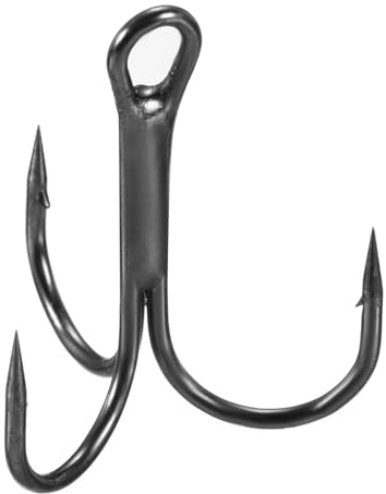 PATIKIL 2# Hameçons Triples de Pêche, 10Pcs Hameçons de Pêche en Acier au Carbone 3X Résistants, Courbés et Barbelés pour Eau Douce et Eau Salée, Noir