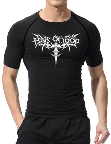 IFIKK Herren Kompression Shemd Anime Print Gym Sport Schnell Trocknen Gym T-Shirts Fitness Sportliche Unterhemden Elastizität Tops T-Shirt Sommer Männlich (01GYM,L)