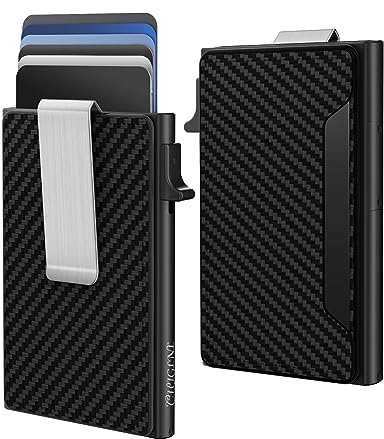 Slim Wallet, Kartenetui mit RFID Schutz, Carbon Geldbörse Herren Klein mit Geldklammer, Kreditkartenetui Geldbeutel für 8 Karten, Aluminium Pop Up Smart Portmonee, Geschenkidee für Männer