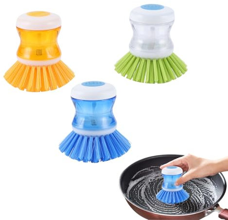 Niaciswe Cepillo de Palma para Dispensador de Jabón 3 Piezas Cepillo con Dispensador de Jabón Cepillo Fregar Platos Cepillo para Fregar Platos Cepillo Lavavajillas con Dispensador para Limpieza Ollas