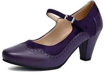 elerhythm Femmes Mary Jane Classique et Rétro Années 1920 Pompes à Talons Gatsby Oxford Motif 1950 Pinup Vintage Bout Rond Fermé 1940 Sangle de Cheville Robe Chaussures, lilas, 40 EU