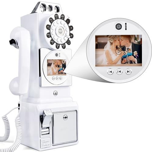 Libro de invitados de video y audio de FiayaCom, teléfono de boda personalizado con mensajes de video, ideal para una variedad de ocasiones memorables de fiesta (teléfono de pared, blanco)