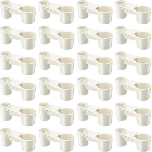 LemonRoad 24 Pcs Bird Drinker Feeder Cups Plastic Water Bottle Cup for Cage Ideal for Pigeon Bottle Chicken Quail Poultry Waterer Accessories (White)