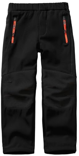 yeyity Kinder Softshellhose Skihose Gefüttert Cargohose Wasserdicht Thermohose Jungen Mädchen Schneehose Winter Outdoorhose Wanderhose(16010,Black-New,XXL)